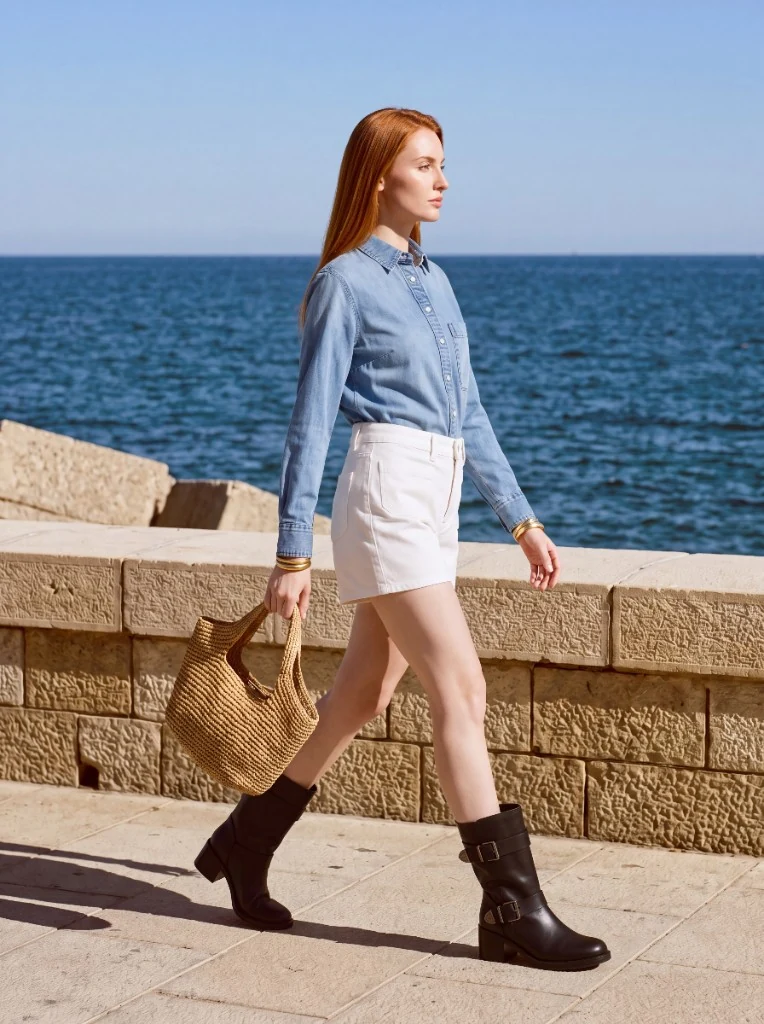 Editorial campaign photo walking by the sea